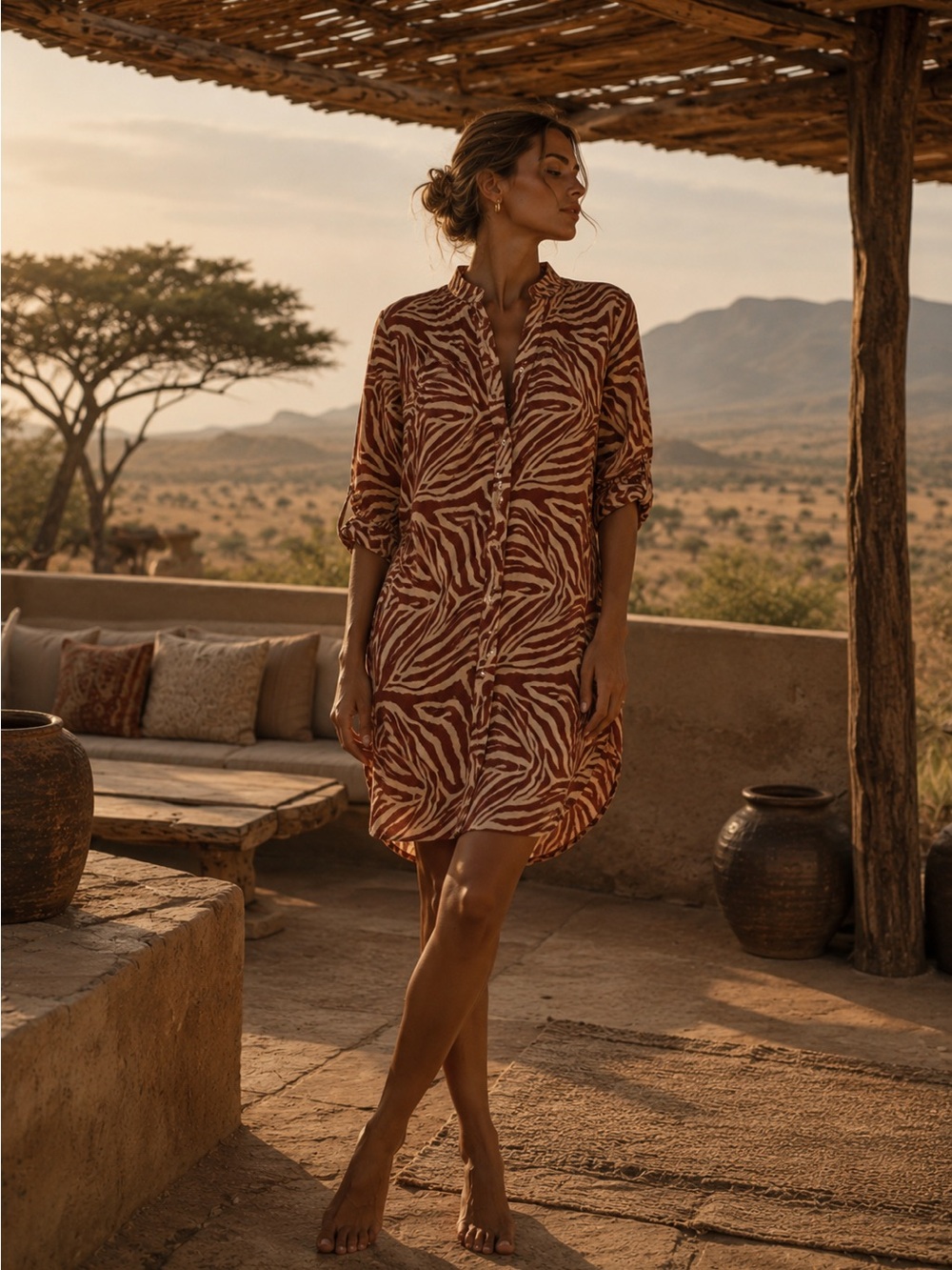 Zimmermann Animal Print 100% Silk Mini Shirt Dress XS / Size 0